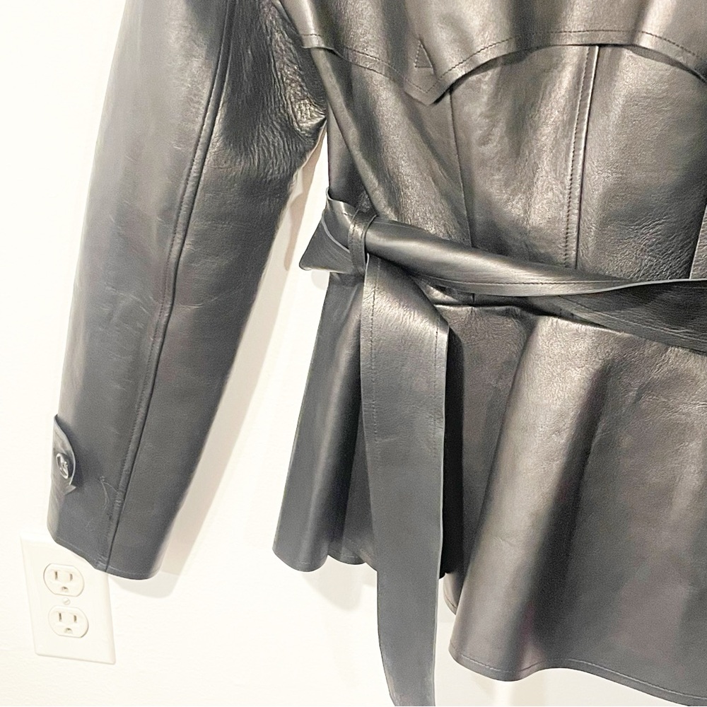 Ralph Lauren Size 2 Black Label Soft Lamb Leather Belted Short Trench Coat - Picture 8 of 8